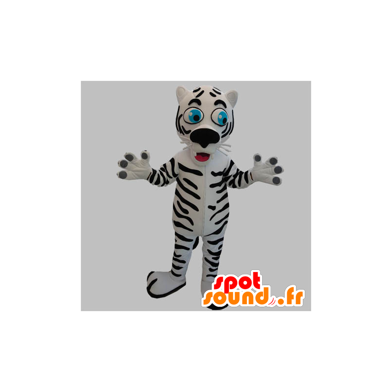 Mascot black and white tiger with blue eyes - MASFR031889 - Tiger mascots