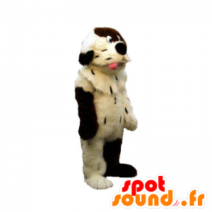Vit och brun hundmaskot, mjuk och hårig - Spotsound maskot