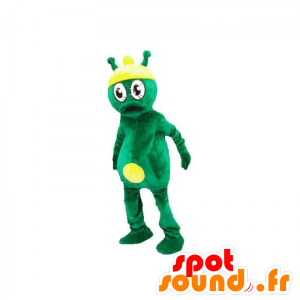 Fremmede maskot, grøn og gul fremmede - Spotsound maskot kostume
