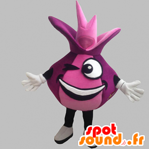Mascot cipolla rossa e gigante divertente. mascotte rosa - MASFR031898 - Mascotte di verdure