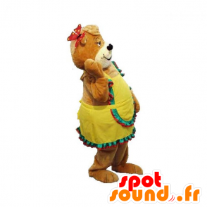 Brauner Teddy Maskottchen mit einem gelben Kleid - MASFR031899 - Bär Maskottchen