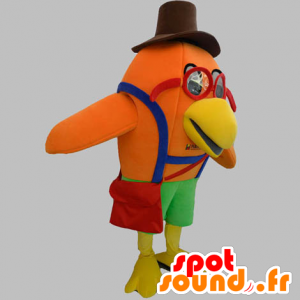 Orange fugl maskot med briller og en lue - MASFR031902 - Mascot fugler