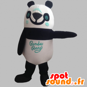 La mascota de la panda negro, blanco y azul, sonriente - MASFR031904 - Mascota de los pandas