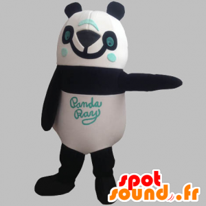 Mascot panda musta, valkoinen ja sininen, hymyilevä - MASFR031904 - maskotti pandoja