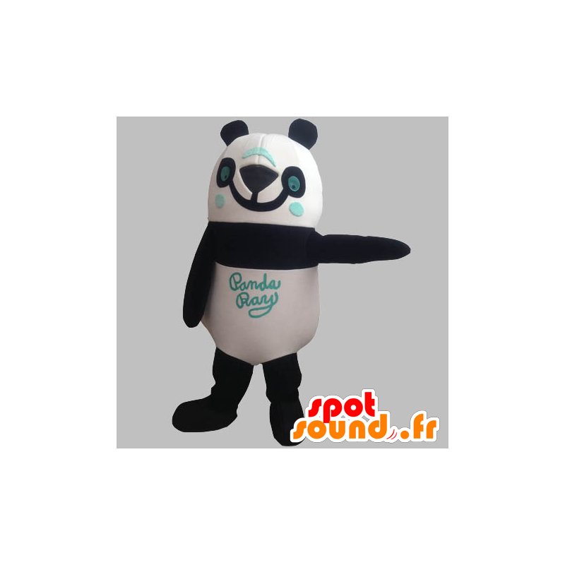 Mascotte de panda noir, blanc et bleu, souriant - MASFR031904 - Mascotte de pandas