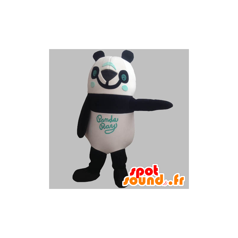 Mascotte del panda nero, bianco e blu, sorridente - MASFR031904 - Mascotte di Panda