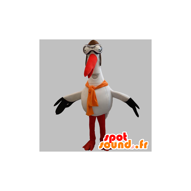 Mascotte de cigogne géante, blanche, noire et orange - MASFR031905 - Mascottes de l'océan