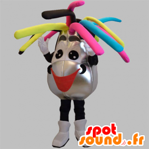 Mascotte de bonhomme argenté et noir, avec les cheveux colorés - MASFR031906 - Mascottes Homme