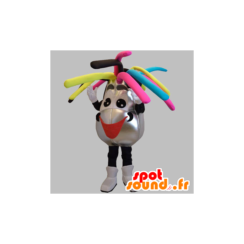 Mascotte de bonhomme argenté et noir, avec les cheveux colorés - MASFR031906 - Mascottes Homme