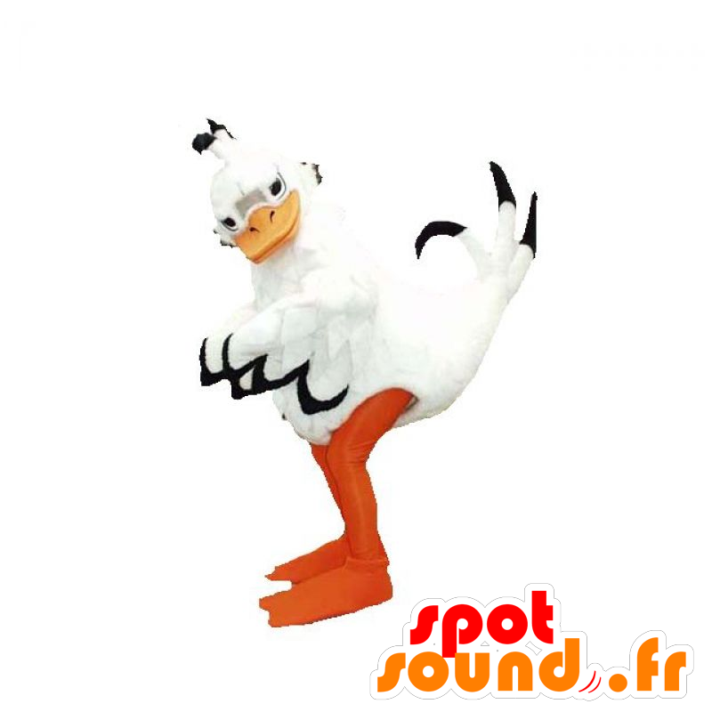 Witte eend mascotte, zwart en oranje, reuze - MASFR031908 - Mascot eenden