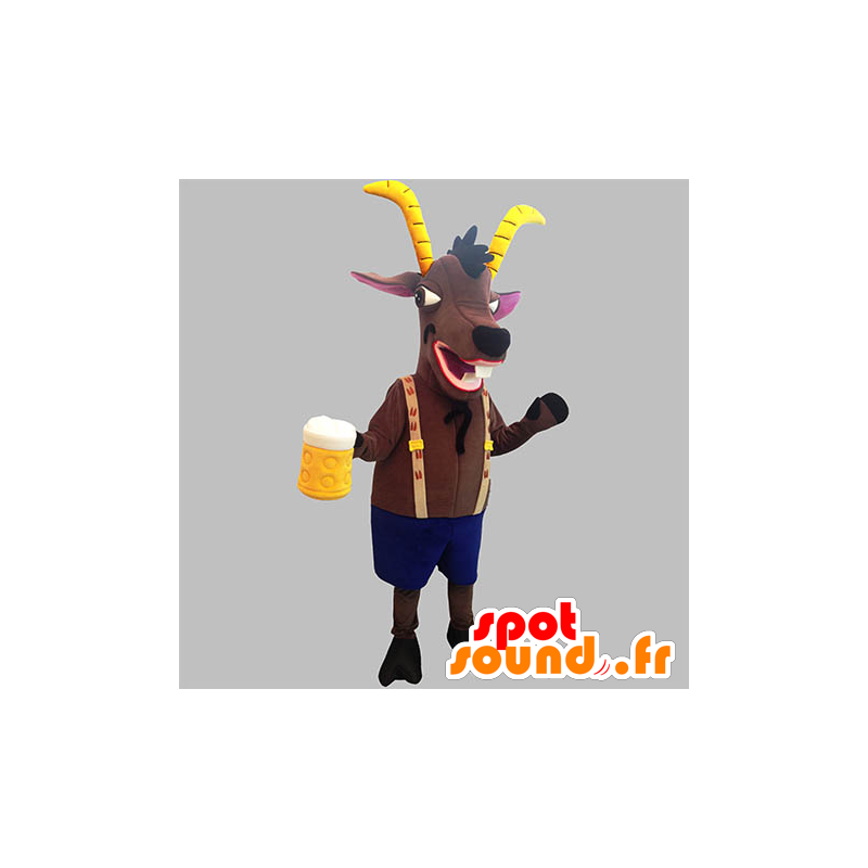 Brun ibex maskot med gule horn - Spotsound maskot kostume