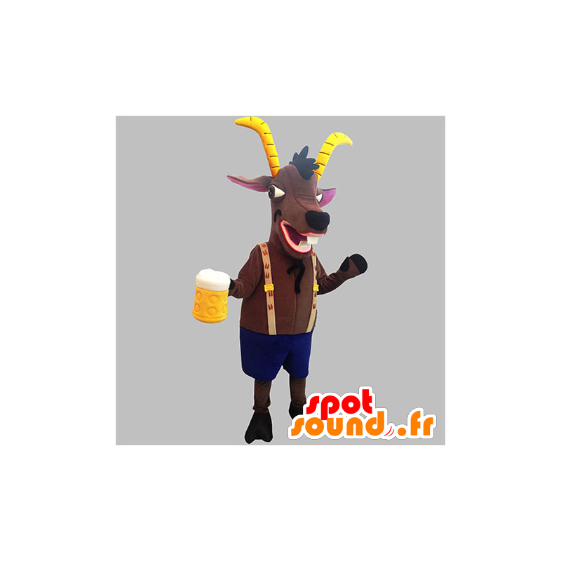Brun ibex maskot med gule horn - Spotsound maskot kostume Brun ibex maskot med gule horn - Spotsound maskot kostume