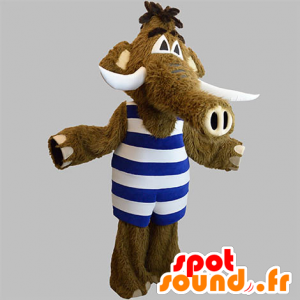 Mascotte de mammouth marron avec une tenue à rayures - MASFR031912 - Mascottes animaux disparus