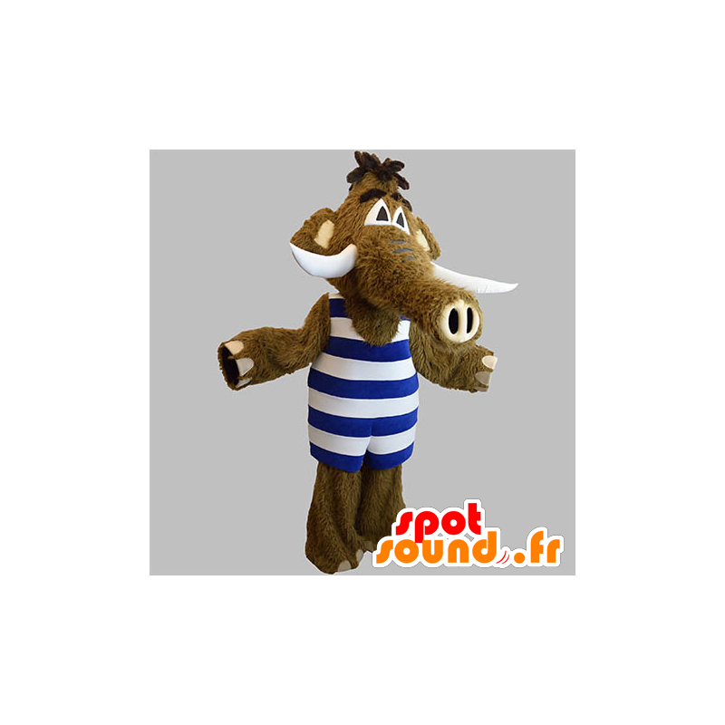 Mascotte de mammouth marron avec une tenue à rayures - MASFR031912 - Mascottes animaux disparus