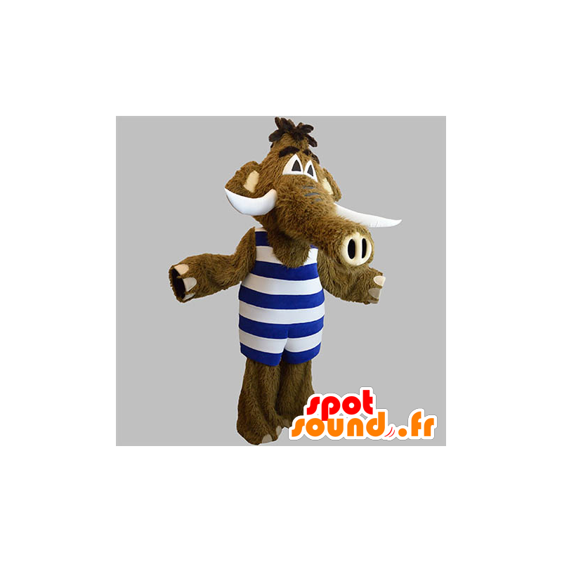 Bruin mammoet mascotte met een gestreepte outfit - MASFR031912 - uitgestorven dieren Mascottes