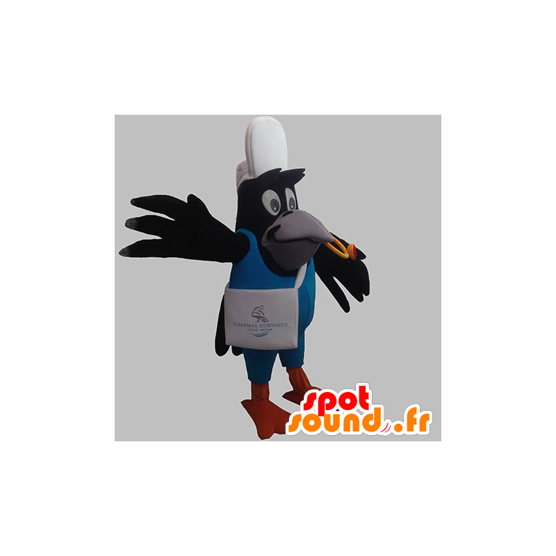 Magpie mascote, corvo, o homem entrega pássaro preto realizada - MASFR031915 - aves mascote