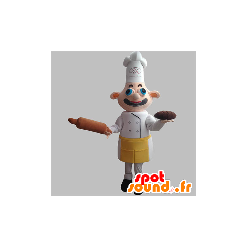 Mascotte de chef cuisinier avec un tablier et une toque - MASFR031918 - Mascottes Humaines