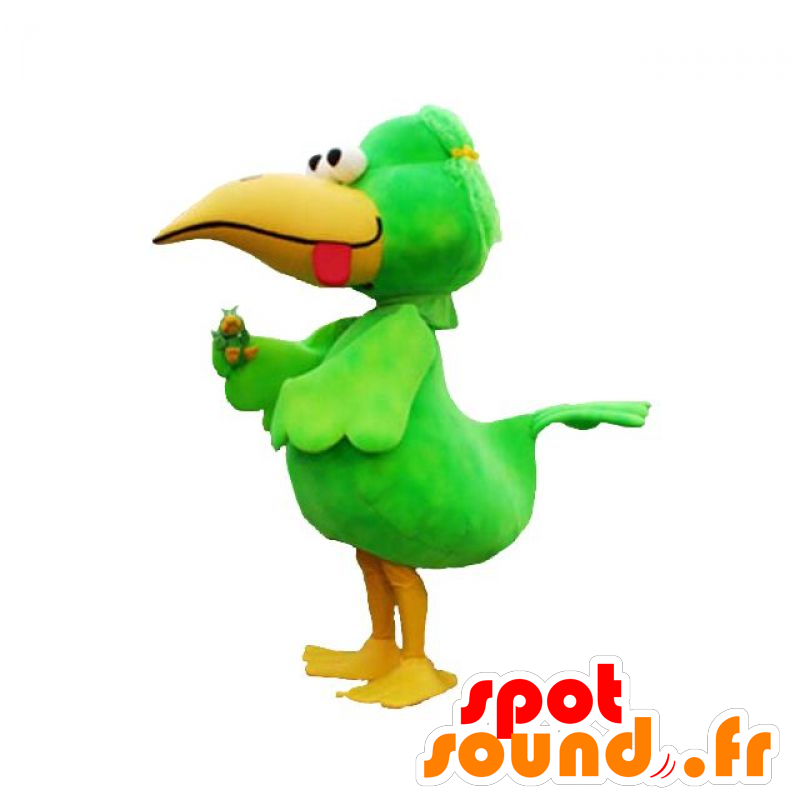 Mascotte de gros oiseau vert et jaune, drôle et coloré - MASFR031921 - Mascotte d'oiseaux