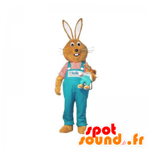 Hnědý králík maskot modré kombinéze - MASFR031924 - maskot králíci