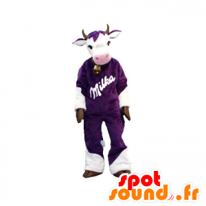 Mascot ιώδες και άσπρη αγελάδα. μασκότ Milka - MASFR031929 - Μασκότ αγελάδα