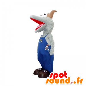 Geit mascotte, grijs en bruin geit gekleed in overalls - MASFR031930 - Mascottes en geiten Geiten