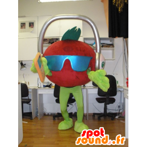 Giant Tomato Mascot med hodetelefoner på hodet - MASFR031934 - frukt Mascot
