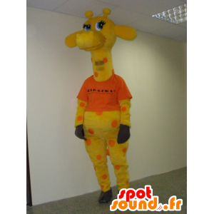 Mascotte giallo e arancione giraffe, gli occhi azzurri - MASFR031937 - Mascotte di giraffa