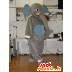 Mascotte d'éléphant gris et bleu, géant - MASFR031938 - Mascottes Elephant