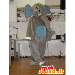 Mascot grijze en blauwe olifant, reus - MASFR031938 - Elephant Mascot