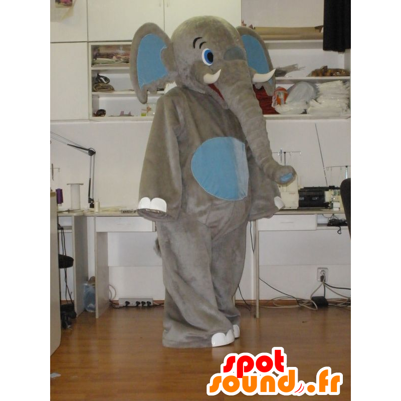 Mascot grauen und blauen Elefanten, Riesen - MASFR031938 - Elefant-Maskottchen