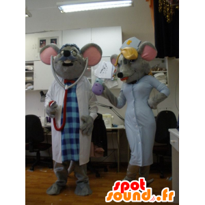 2 mouse dressed mascots doctor and nurse - MASFR031943 - Mouse mascot