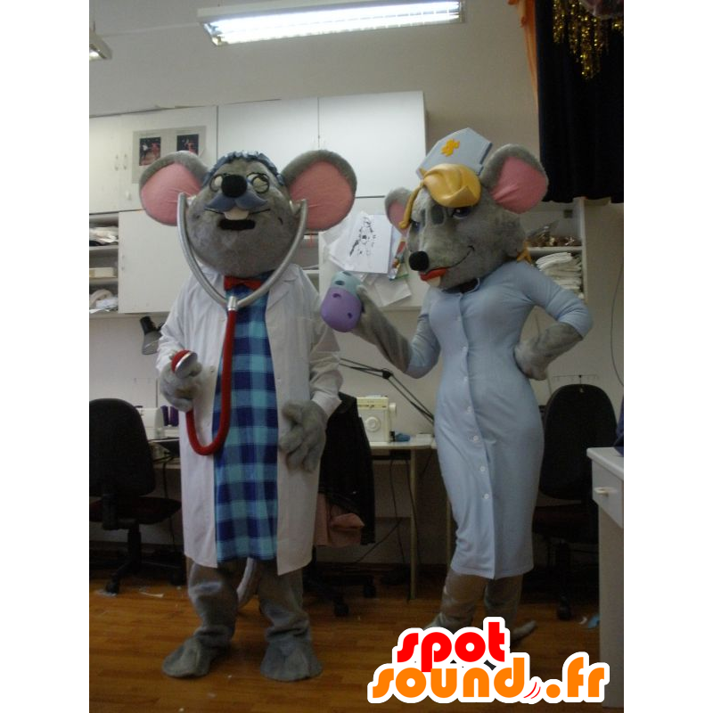 2 del mouse mascotte vestita medico e infermiere - MASFR031943 - Mascotte del mouse