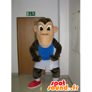 Opice maskot, hnědý šimpanz v sportswear - MASFR031948 - Monkey Maskoti