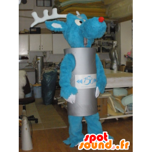 Blu vestito renne mascotte con un cilindro grigio - MASFR031949 - Animali della foresta