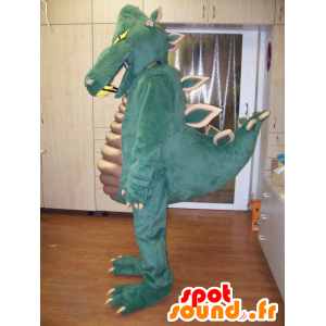 Grön dinosaurie maskot, mycket imponerande och framgångsrik -