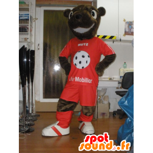 Beaver mascot, brown teddy in sportswear - MASFR031961 - Bear mascot
