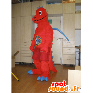 Mascotte de dragon rouge, blanc et bleu, géant - MASFR031963 - Mascotte de dragon