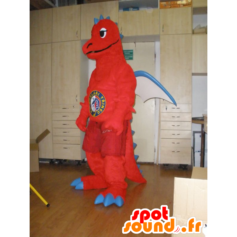 Mascot Dragon Rood, wit en blauw reus - MASFR031963 - Dragon Mascot