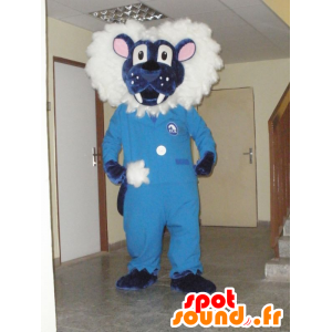 Mascotte de lion bleu et blanc. Mascotte de tigre - MASFR031969 - Mascottes Tigre