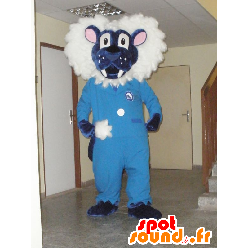 Bianco e blu mascotte leone. mascotte della tigre - MASFR031969 - Mascotte tigre