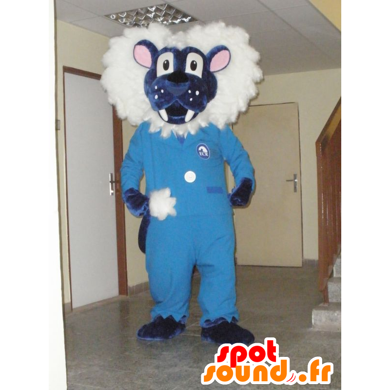 Sinivalkoinen leijona maskotti. Tiger Mascot - MASFR031969 - Tiger Maskotteja