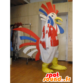 Giant mascotte gallo, blu, bianco e rosso - MASFR031970 - Mascotte di galline pollo gallo