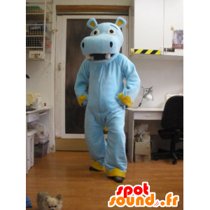 Blå og gul flodhestmaskot - Spotsound maskot kostume