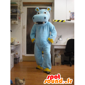 Mascotte d'hippopotame bleu et jaune - MASFR031975 - Mascottes Hippopotame