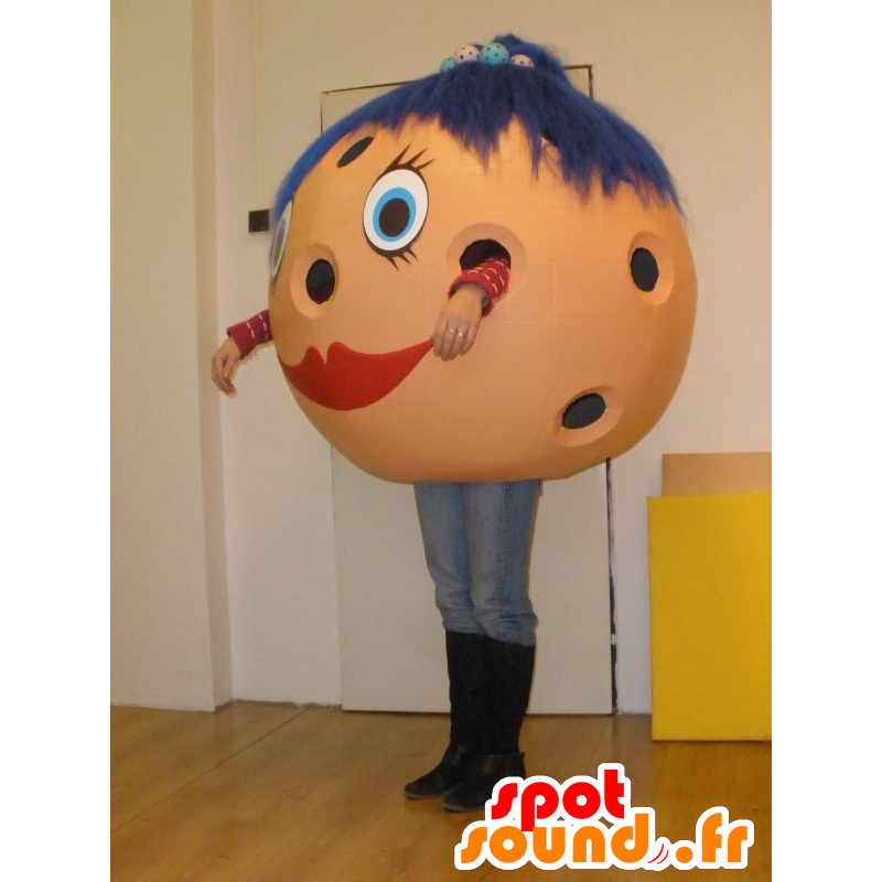 Bowling Ball μασκότ με μπλε μαλλιά - Μασκότ αντικειμένων - MASFR031978 - SpotSound.fr