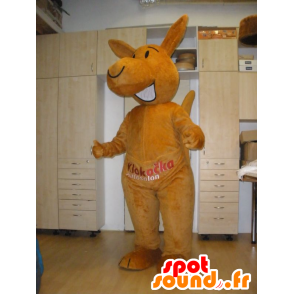 Mascotte de kangourou orange, géant et souriant - MASFR031980 - Mascottes Kangourou