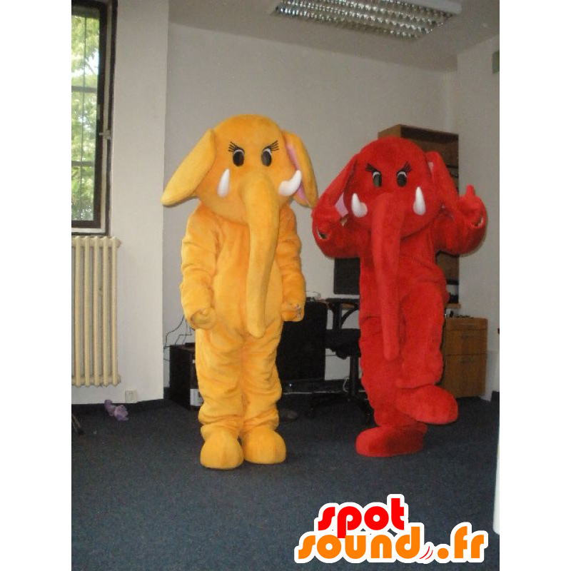 2 mascotte elefanti, rosso e giallo - MASFR031982 - Mascotte elefante