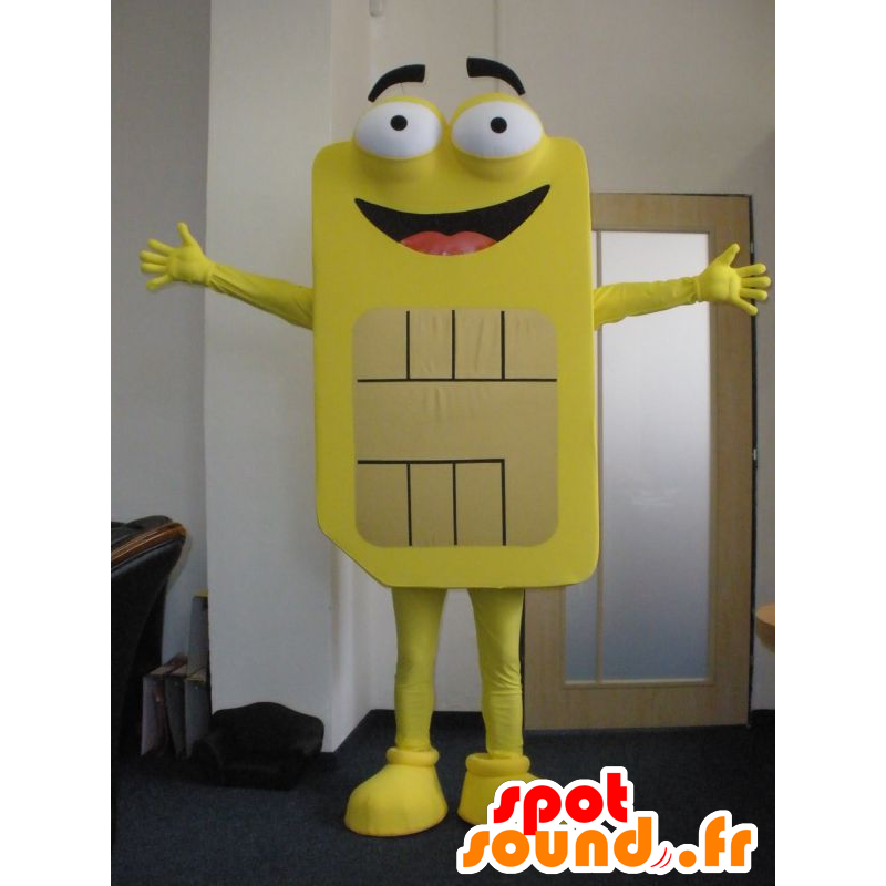 Sim Card mascote gigante amarelo. Mascot telefone - MASFR031989 - telefones mascotes