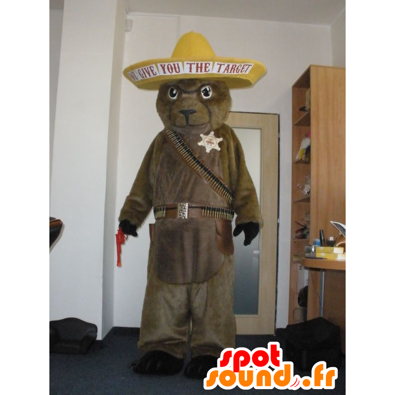 La mascota del oso, la marmota marrón vestida de vaquero - MASFR032002 - Oso mascota
