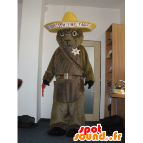 Mascot bear, brown marmot dressed in cowboy - MASFR032002 - Bear mascot
